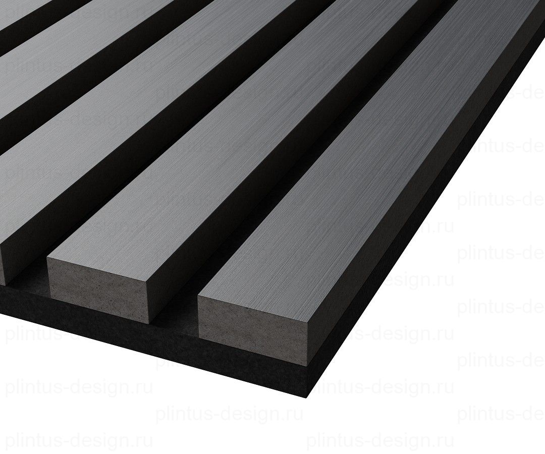 Акустическая панель, черный войлок, рейки МДФ, шпон дуб антрацит темно-серый, 600х21, 600 мм