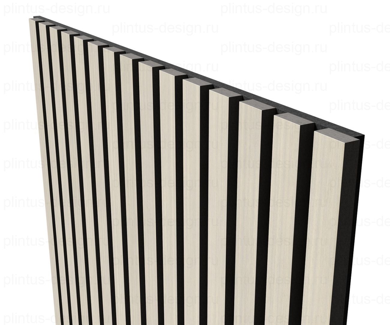 Акустическая панель, черный войлок, рейки МДФ, шпон дуб клэр светлый, 600х21, 600 мм