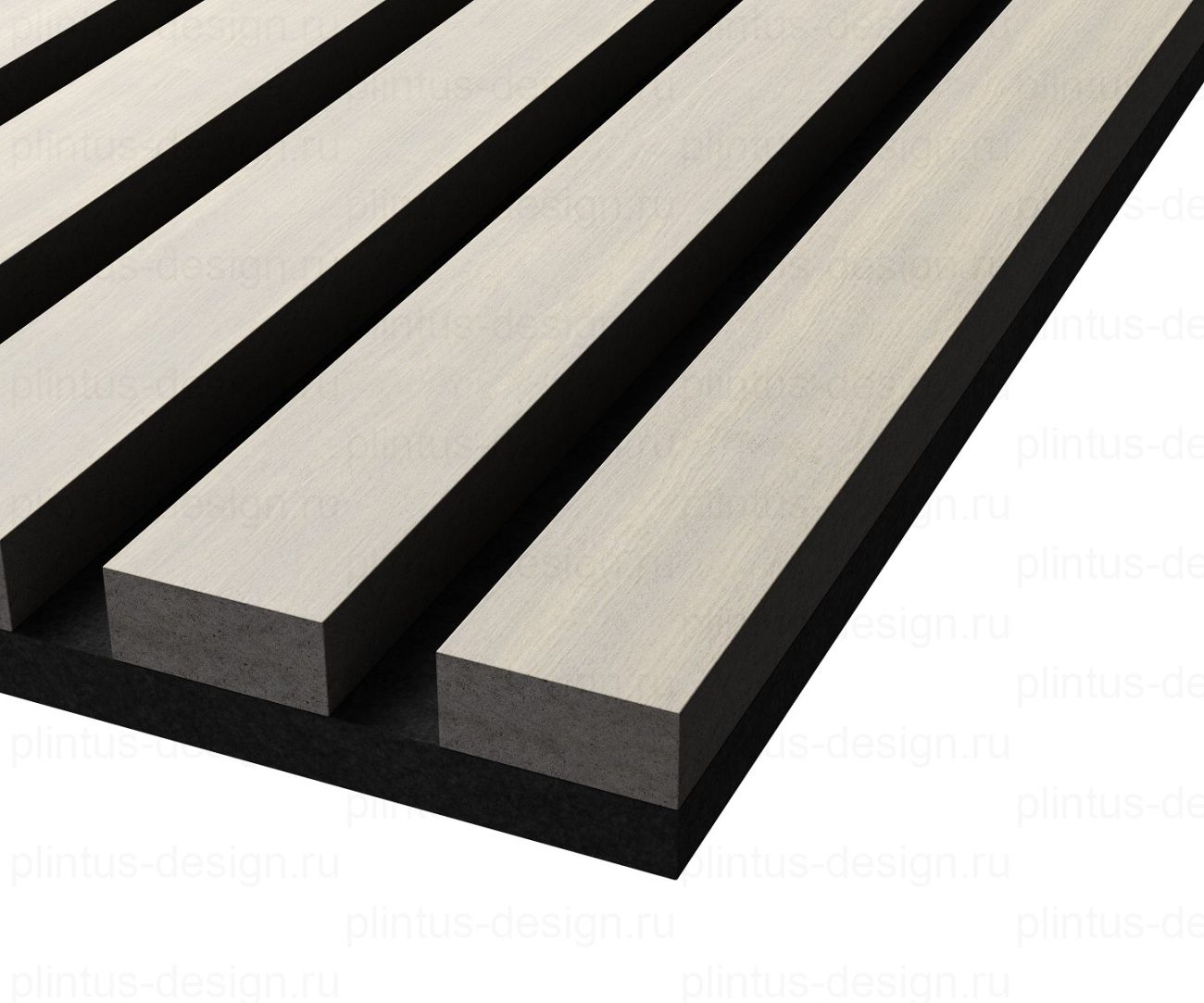 Акустическая панель, черный войлок, рейки МДФ, шпон дуб клэр светлый, 600х21, 600 мм