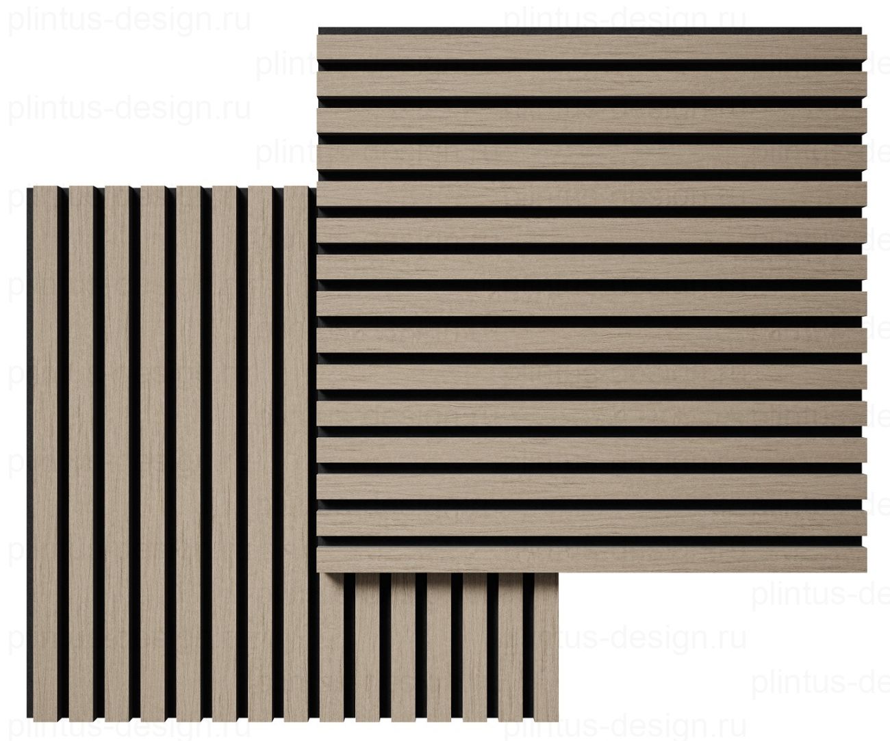 Акустическая панель, черный войлок, рейки МДФ, шпон дуб латте бежевый, 600х21, 600 мм