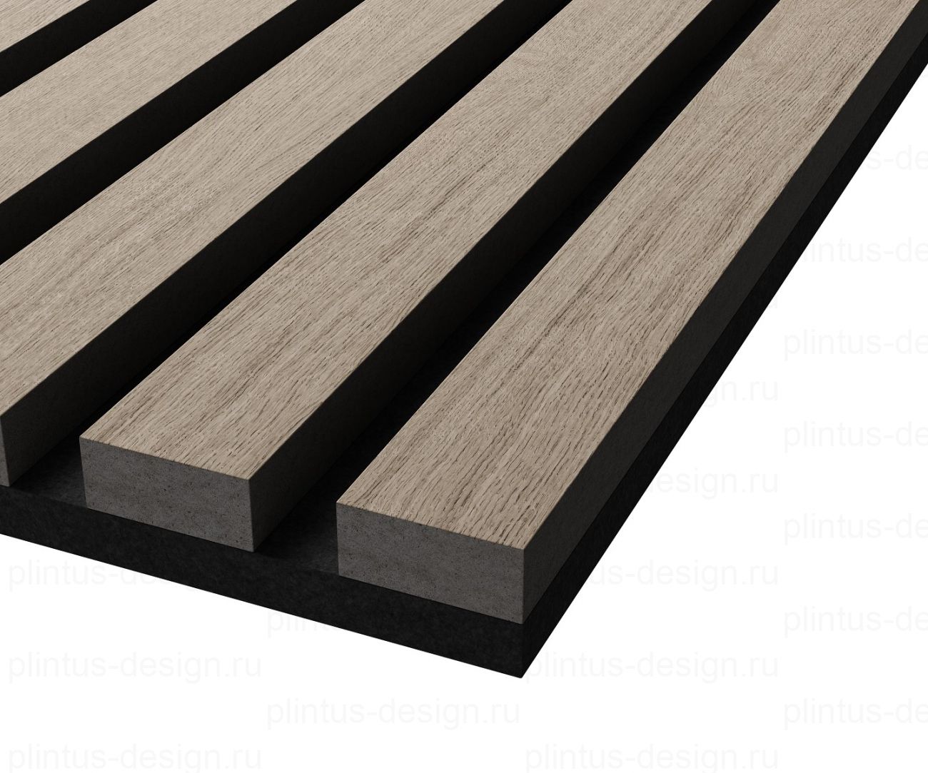 Акустическая панель, черный войлок, рейки МДФ, шпон дуб латте бежевый, 600х21, 600 мм