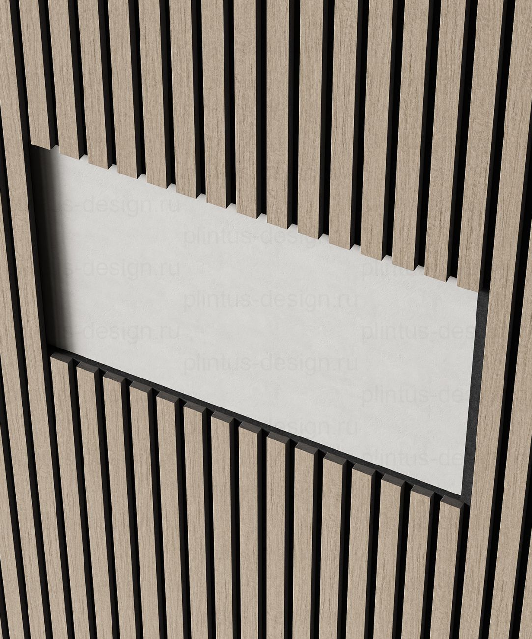 Акустическая панель, черный войлок, рейки МДФ, шпон дуб латте бежевый, 600х21, 600 мм