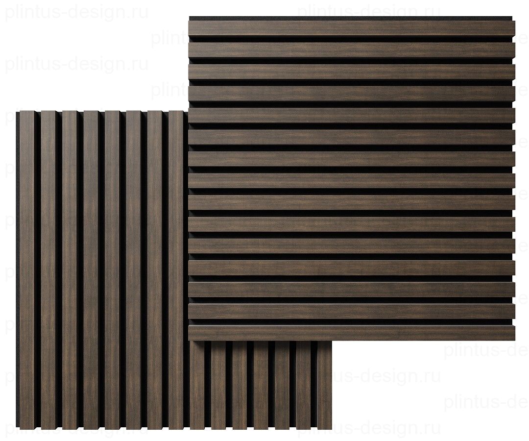 Акустическая панель, черный войлок, рейки МДФ, шпон дуб маррон коричневый, 600х21, 600 мм