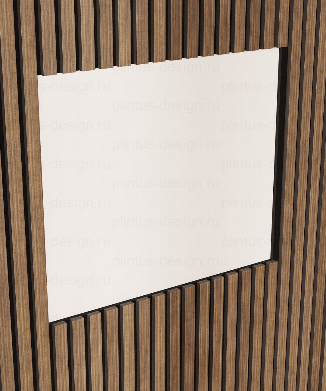 Акустическая панель, черный войлок, рейки МДФ, шпон дуб маррон коричневый, 600х21, 600 мм