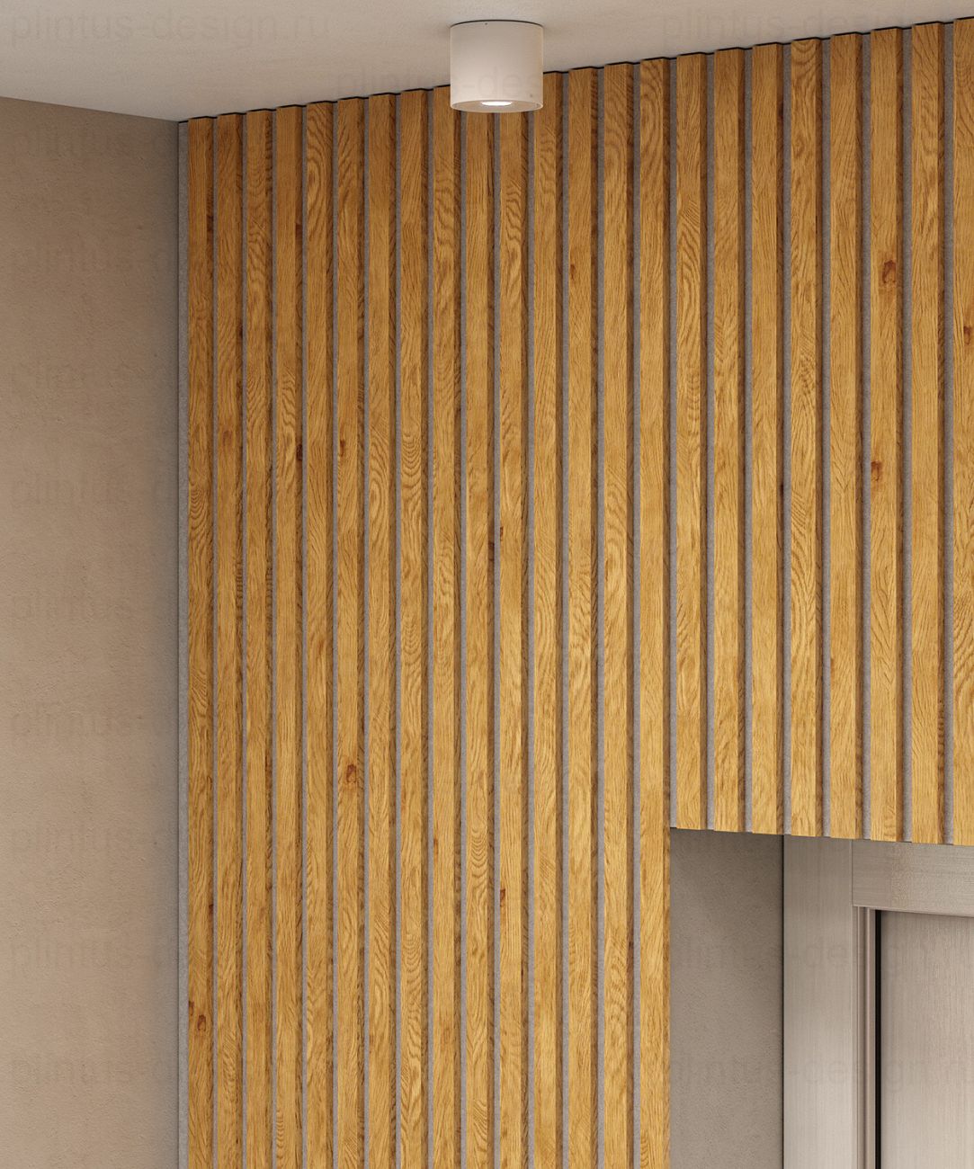 Акустическая панель, черный войлок, рейки МДФ, дуб медный, 600х19, 2750 мм