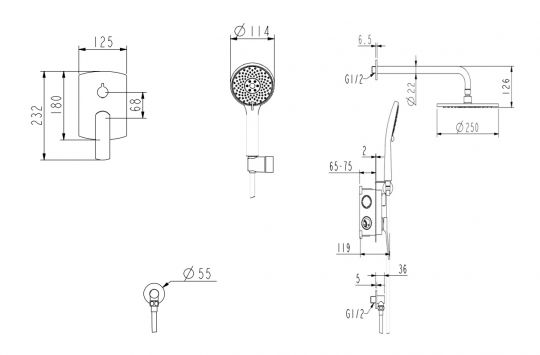 Душевая система NEMO Prima NM-1352 на 2 потока со встраиваемой частью схема 6