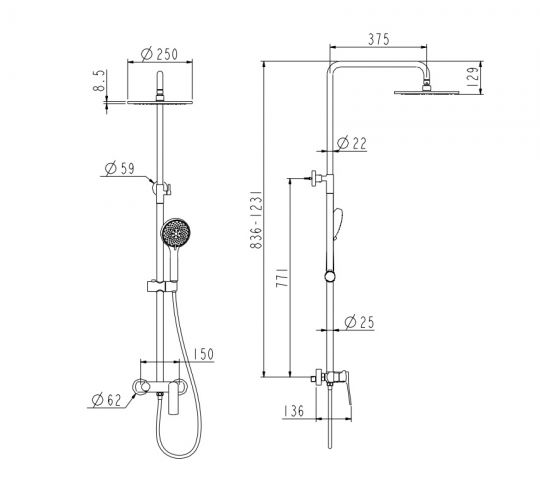 Душевая система NEMO Prima NM-1353 на 2 потока схема 2