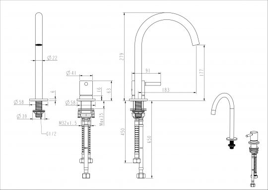 Смеситель для раковины NEMO Round NM-2318 высокий излив с донным клапаном схема 7