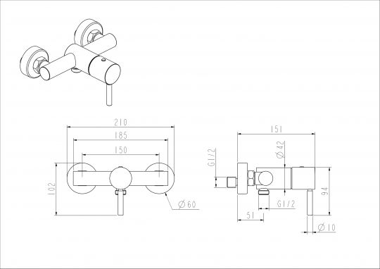 Смеситель для душа NEMO Round NM-2341 без излива схема 7