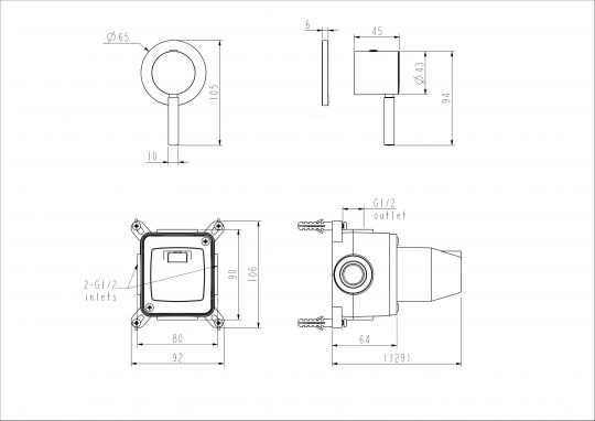 Смеситель для душа NEMO Round NM-2342 встраиваемый схема 7