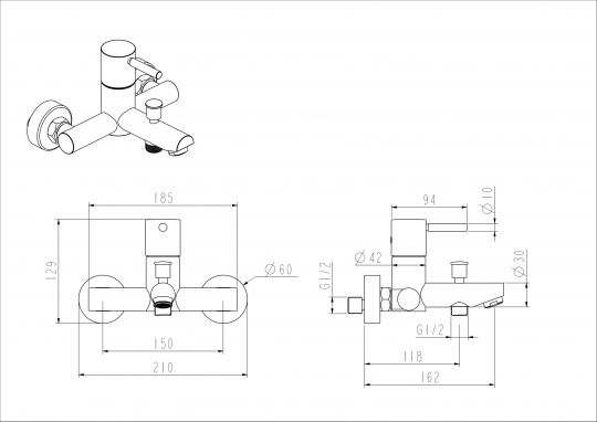 Смеситель для ванны NEMO Round NM-2355 без лейки схема 7