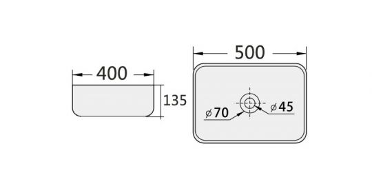 Раковина накладная NEMO 513 500x400x135 схема 2
