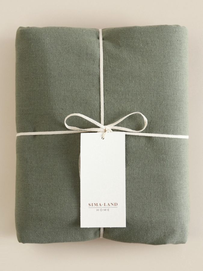 Простыня на резинке SL Home Linen collection 180*200+30 см , цв.зелёный, лён30%/хлопок70%