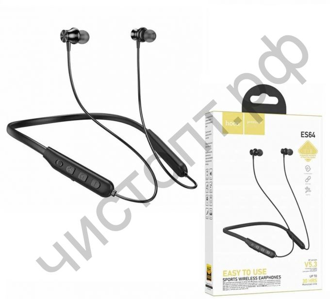 Bluetooth гарнитура стерео HOCO ES64 Sport Earphone черный вакуум 30 часов