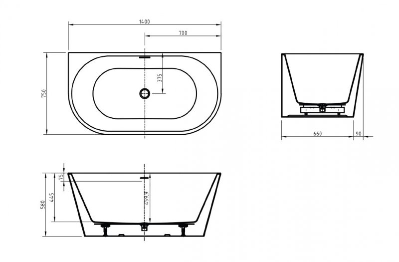 Пристенная акриловая ванна в комплекте со сливом-переливом BelBagno BB710-1400-750 схема 7