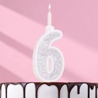 Свеча для торта «Суперблеск», 10.4 см, цифра 6, серебряная блестка