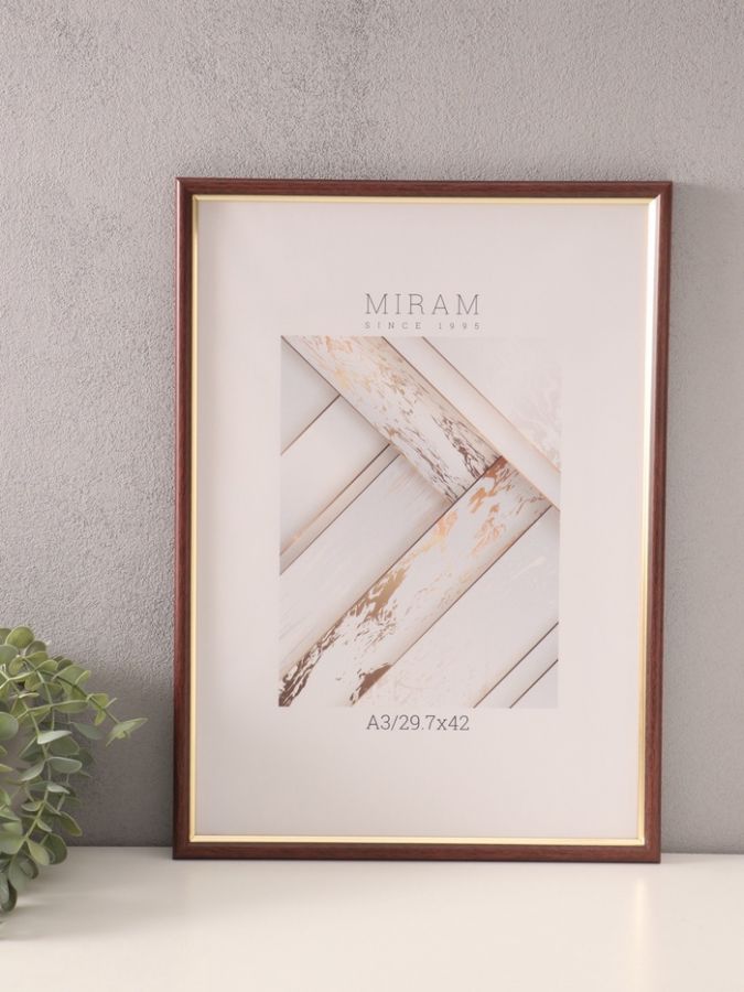 Фоторамка пластик "МИРАМ" 29.7х42 см, (A3) бук с золотом (пластиковый экран)