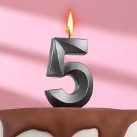 Свеча в торт «Грань»,цифра 5, графит, 6.5 см