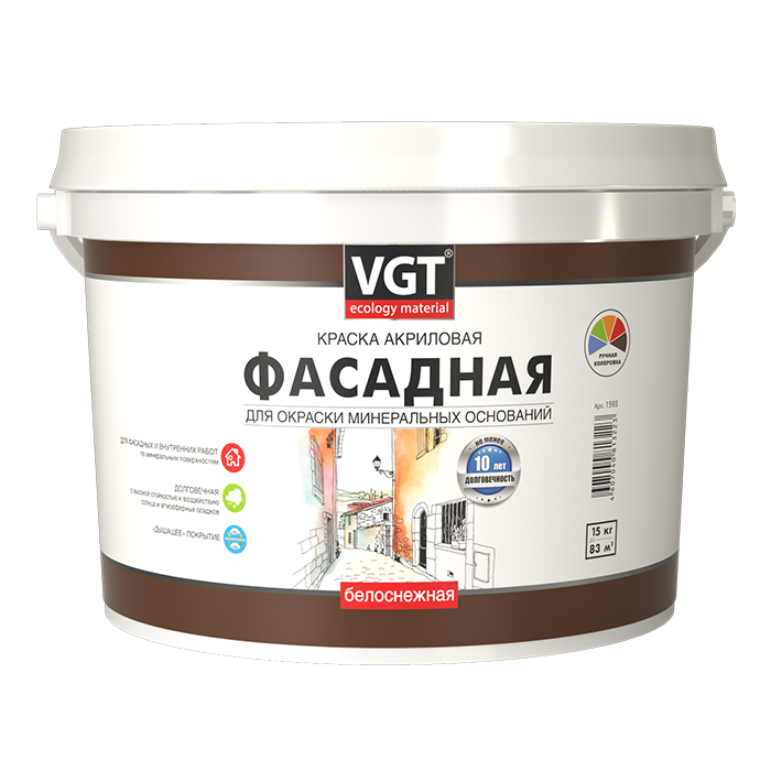 VGT ВД-АК-1180 Белоснежная фасадная краска акриловая долговечная матовая, объем 15кг