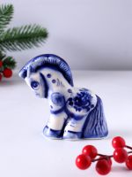 Фигурка фарфор гжель «Конь Буцефал», 9?10?3.5 см, бело-синий