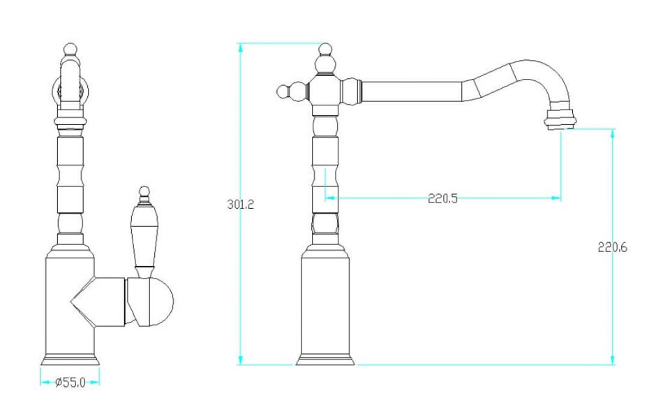 Однорычажный смеситель на горизонтальную поверхность для кухонной мойки Boheme Kitchen 102 ФОТО