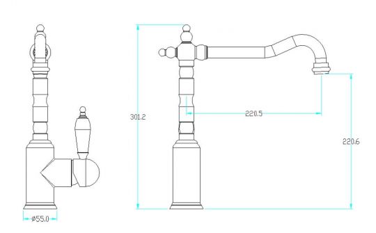 Однорычажный смеситель на горизонтальную поверхность для кухонной мойки Boheme Kitchen 102 схема 2