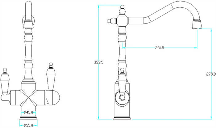 Однорычажный смеситель на горизонтальную поверхность для кухонной мойки Boheme Kitchen112 ФОТО