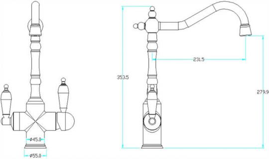 Однорычажный смеситель на горизонтальную поверхность для кухонной мойки Boheme Kitchen112 схема 2