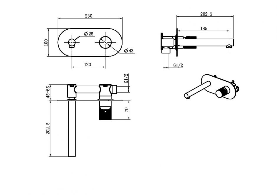 Однорычажный встраиваемый смеситель Boheme Stick 125, золотой ФОТО