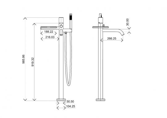 Черный напольный смеситель для ванны Boheme Stick 129 схема 3