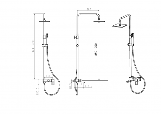Стойка для душа Boheme Q 148.2 схема 2
