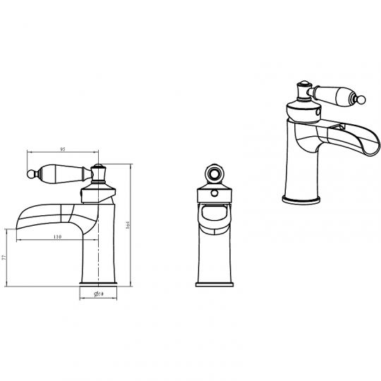 Однорычажный смеситель на горизонтальную поверхность для раковины Boheme Vogue 201 схема 2