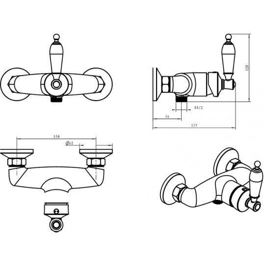 Однорычажный настенный смеситель для душа Boheme Vogue 204 схема 2