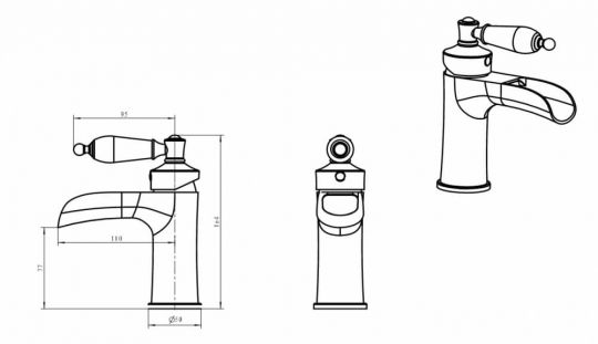 Однорычажный смеситель на горизонтальную поверхность для раковины Boheme Vogue 221 схема 2