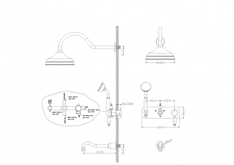Однорычажный встраиваемый смеситель для ванны Boheme Tradizionale 268 ФОТО