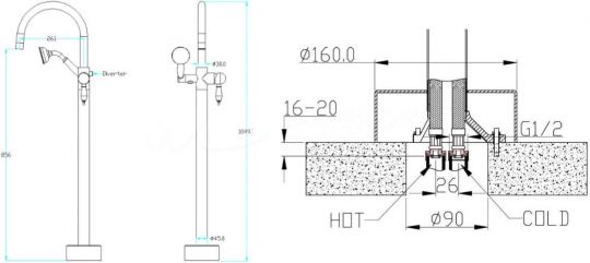 Однорычажный напольный смеситель для ванны Boheme Brilante 289 схема 2