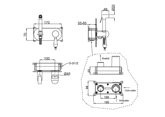 Гигиеническая лейка со смесителем Boheme Medici 425 схема 2