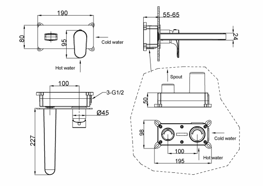 Однорычажный встраиваемый смеситель для раковины Boheme Spectre 455 схема 8