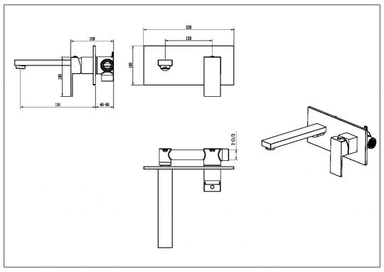Однорычажный встраиваемый смеситель для раковины Boheme Qubic 475 схема 11