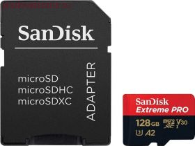 Карта памяти micro SDXC 128Gb Sandisk Extreme Pro UHS-I U3 V30 A2 + ADP (200/90 MB/s)