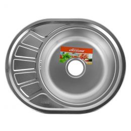 Accoona Мойка врезная матовая AD4557R овальная Правая 570х450мм с сифоном и крепежом (0.6мм)