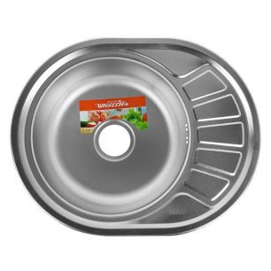 Accoona Мойка врезная матовая AD4557L овальная Левая 570х450мм с сифоном и крепежом (0.6мм)