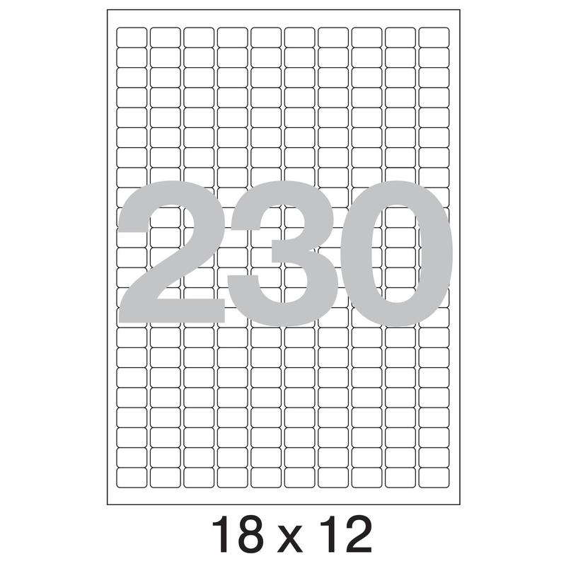 73582 / 641832  Этикетки самоклеящиеся Pro MEGA LABEL (Комус) 18х12 мм / 230шт. на листе   А 4 (100 листов в пачке),