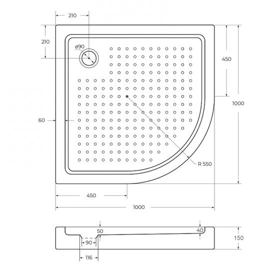 Акриловый поддон для душа BelBagno Tray 100x100 TRAY-BB-R-100-550-15-W0 Белый ФОТО