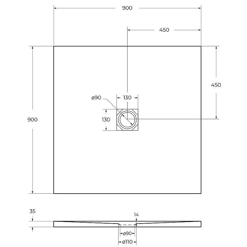 Душевой поддон из искусственного камня BelBagno Uno 90x90 TRAY-MR-UNO-A-90-35-NERO Черный схема 5