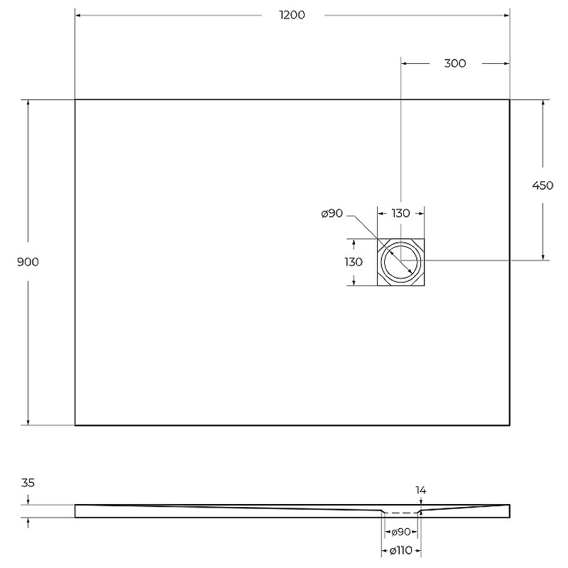 Душевой поддон из искусственного камня BelBagno Uno 120x90 TRAY-MR-UNO-AH-120/90-35-NERO Черный схема 5