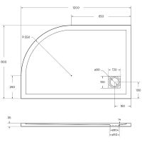 Душевой поддон из искусственного камня BelBagno Uno 120x80 L TRAY-MR-UNO-RH-120/80-550-35-W-L Белый схема 5