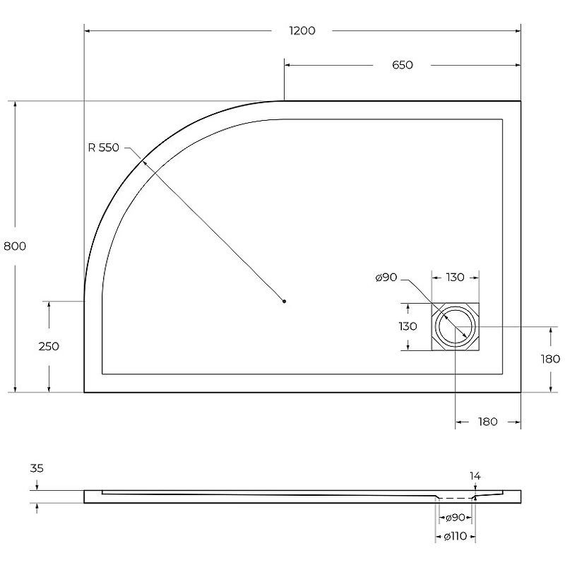 Душевой поддон из искусственного камня BelBagno Uno 120x80 L TRAY-MR-UNO-RH-120/80-550-35-W-L Белый схема 5