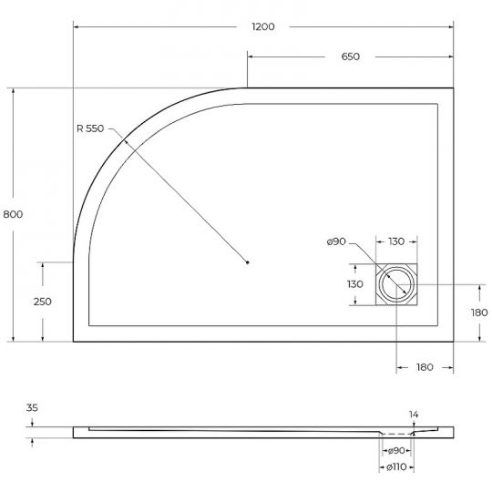 Душевой поддон из искусственного камня BelBagno Uno 120x80 L TRAY-MR-UNO-RH-120/80-550-35-W-L Белый ФОТО