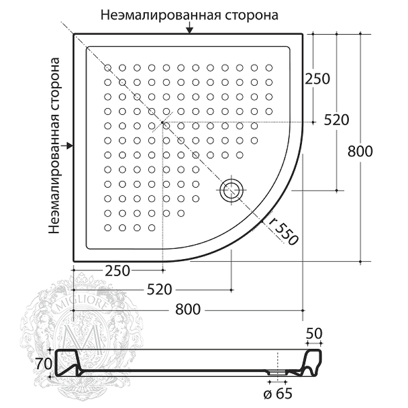 Керамический душевой поддон Migliore 80х80 ML.PDA-28.390.BI схема 2